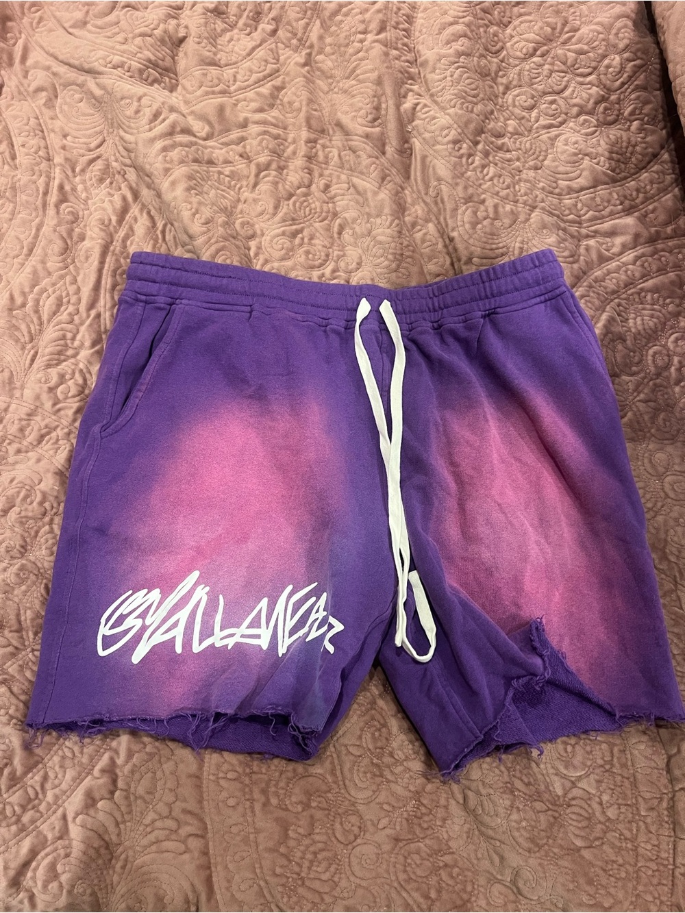 Purple Tie-Dye Drawstring Athletic Shorts with Pink Accent